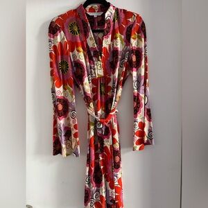 Trina Turk Floral Print Robe - Red and Pink